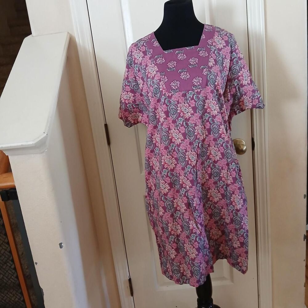 The Vermont Country Store 100% Cotton All Over Print Floral House Dress XS Boho